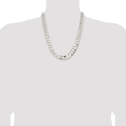 Sterling Silver Rhodium-plated 14.0mm Concave Beveled Curb Chain