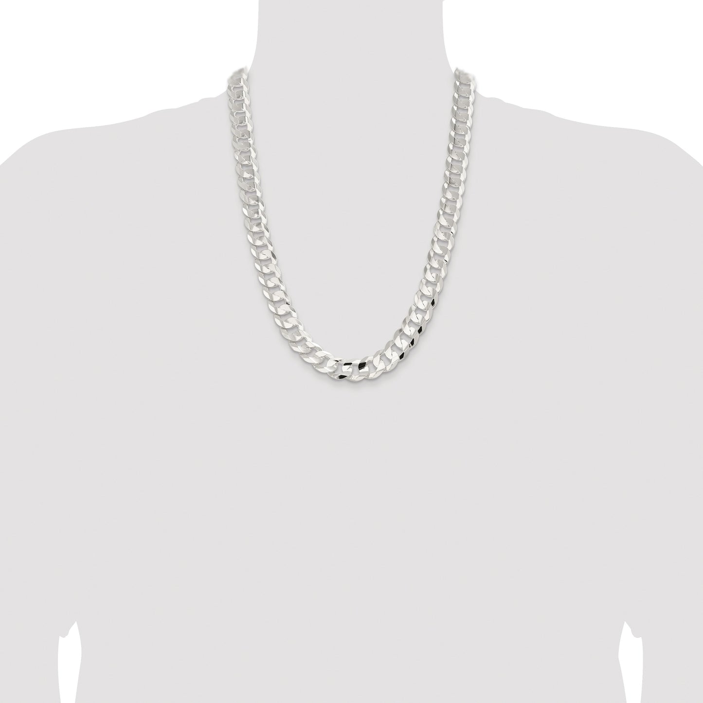 Sterling Silver Rhodium-plated 14.0mm Concave Beveled Curb Chain