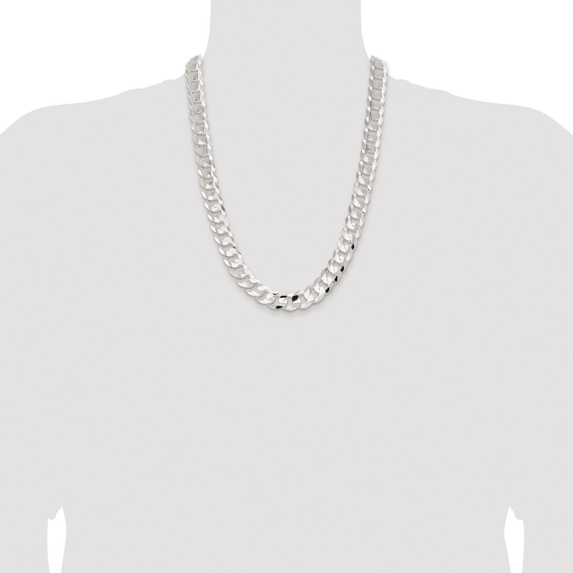 Sterling Silver Rhodium-plated 14.0mm Concave Beveled Curb Chain