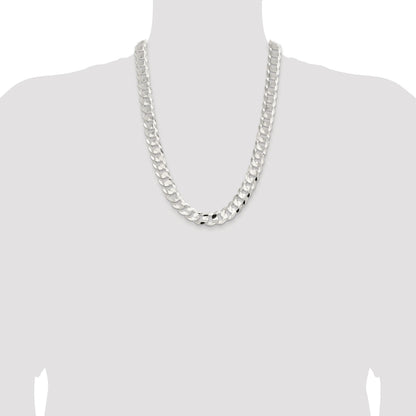 Sterling Silver Rhodium-plated 14.0mm Concave Beveled Curb Chain