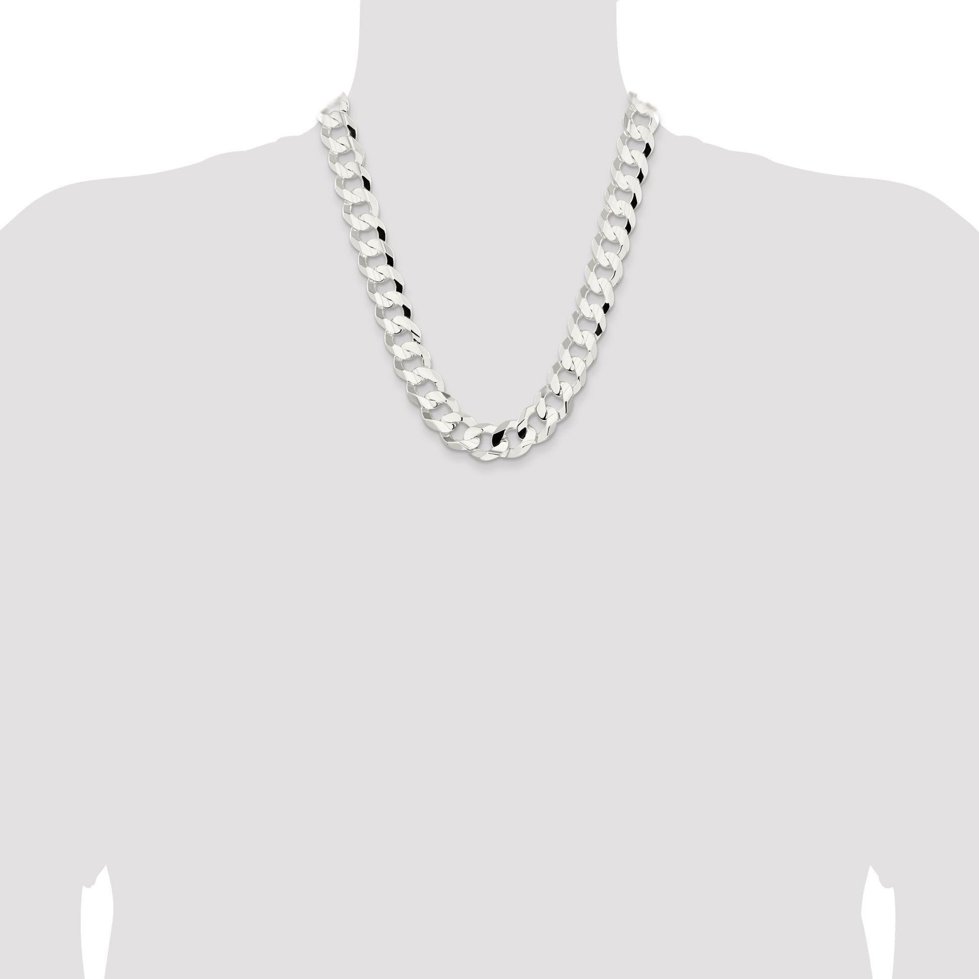 Sterling Silver 15.75mm Concave Beveled Curb Chain