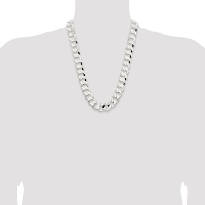 Sterling Silver 15.75mm Concave Beveled Curb Chain