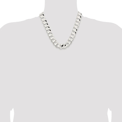 Sterling Silver Rhodium-plated 15.75mm Concave Beveled Curb Chain
