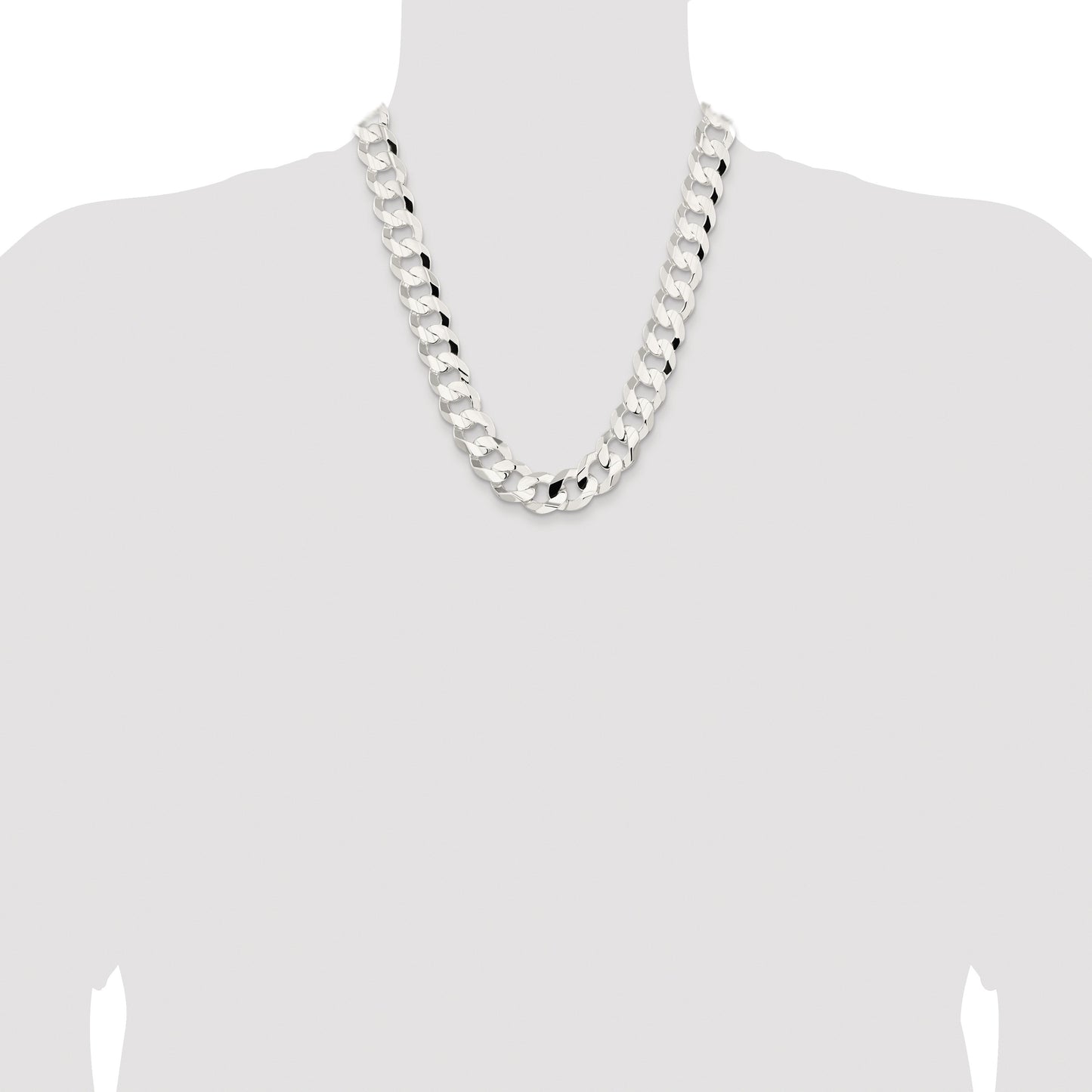 Sterling Silver Rhodium-plated 15.75mm Concave Beveled Curb Chain