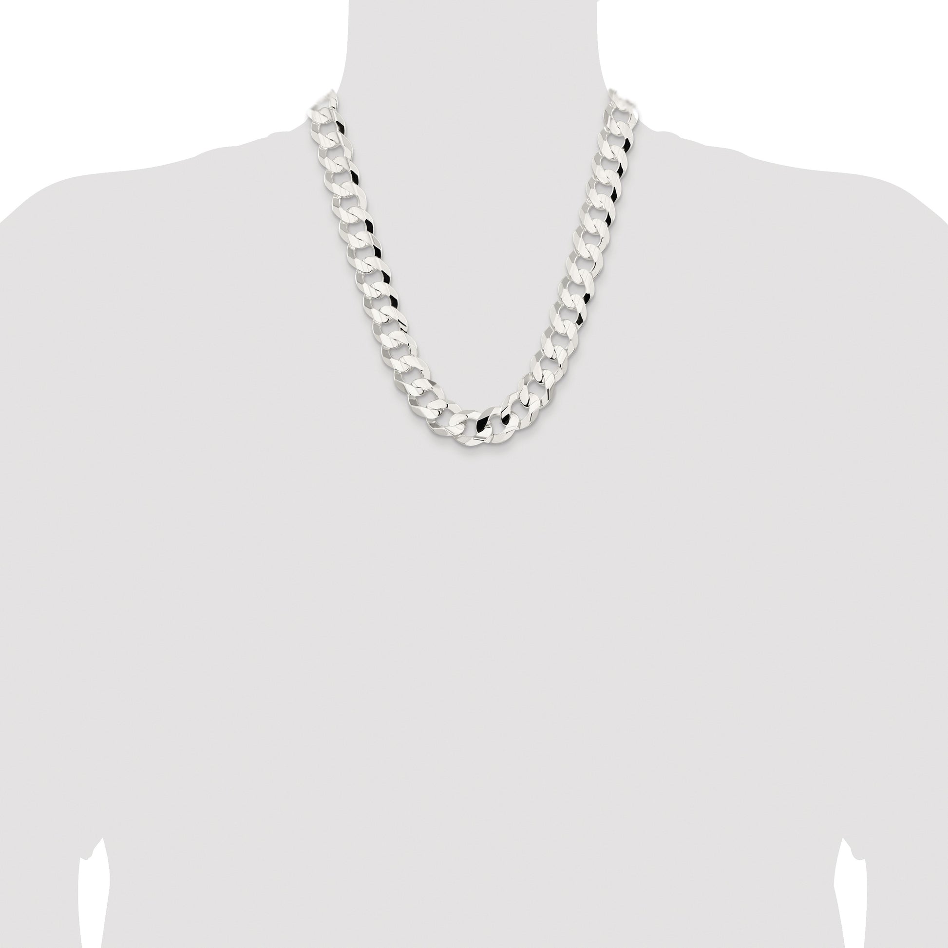 Sterling Silver Rhodium-plated 15.75mm Concave Beveled Curb Chain