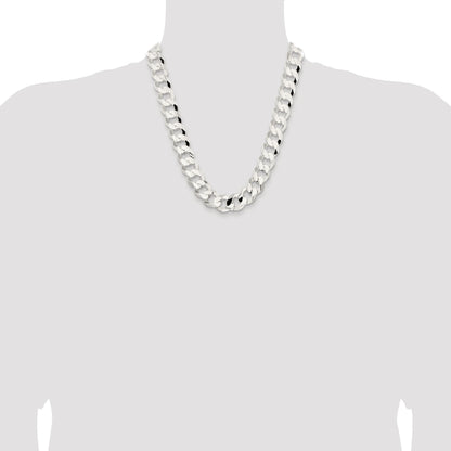 Sterling Silver Rhodium-plated 15.75mm Concave Beveled Curb Chain