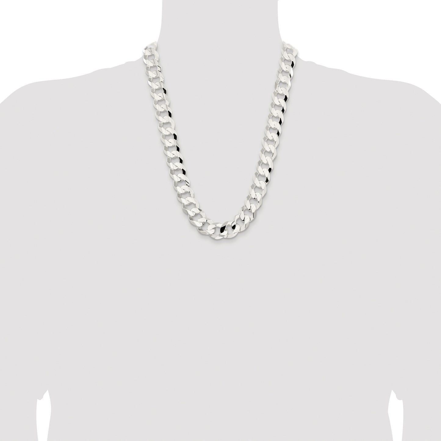 Sterling Silver Rhodium-plated 15.75mm Concave Beveled Curb Chain