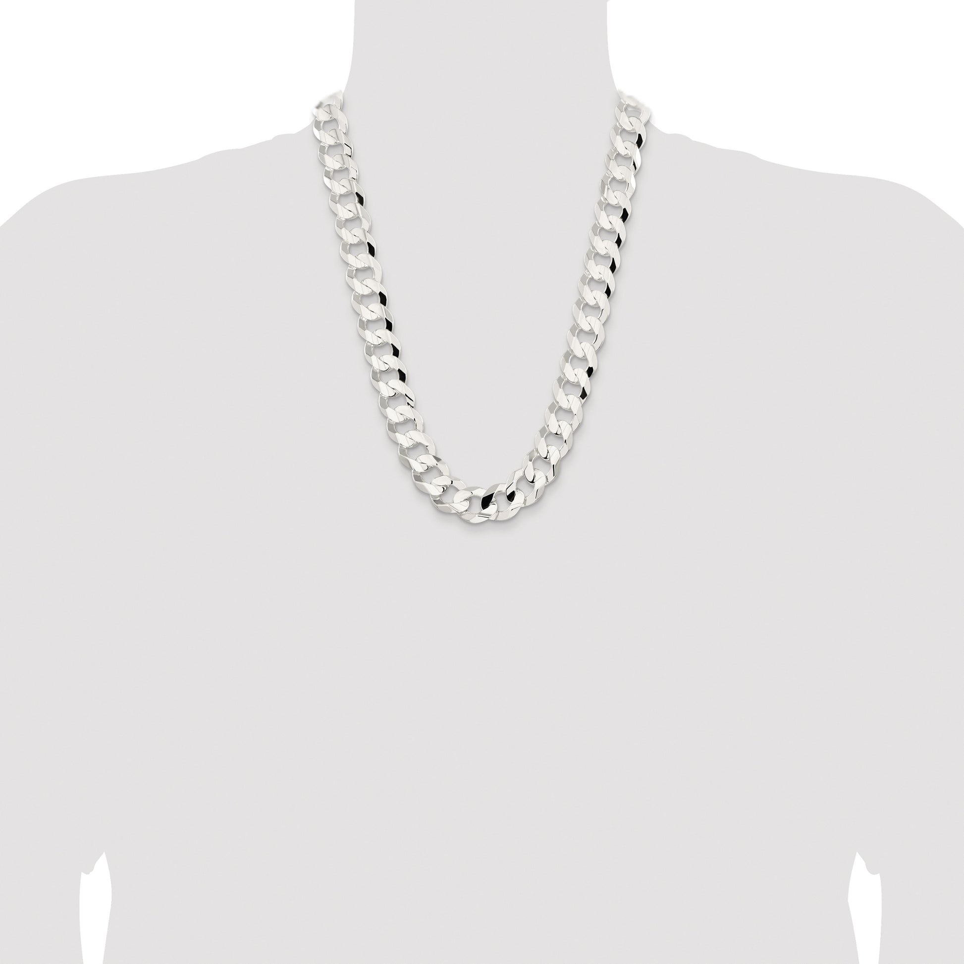 Sterling Silver Rhodium-plated 15.75mm Concave Beveled Curb Chain