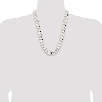 Sterling Silver Rhodium-plated 15.75mm Concave Beveled Curb Chain
