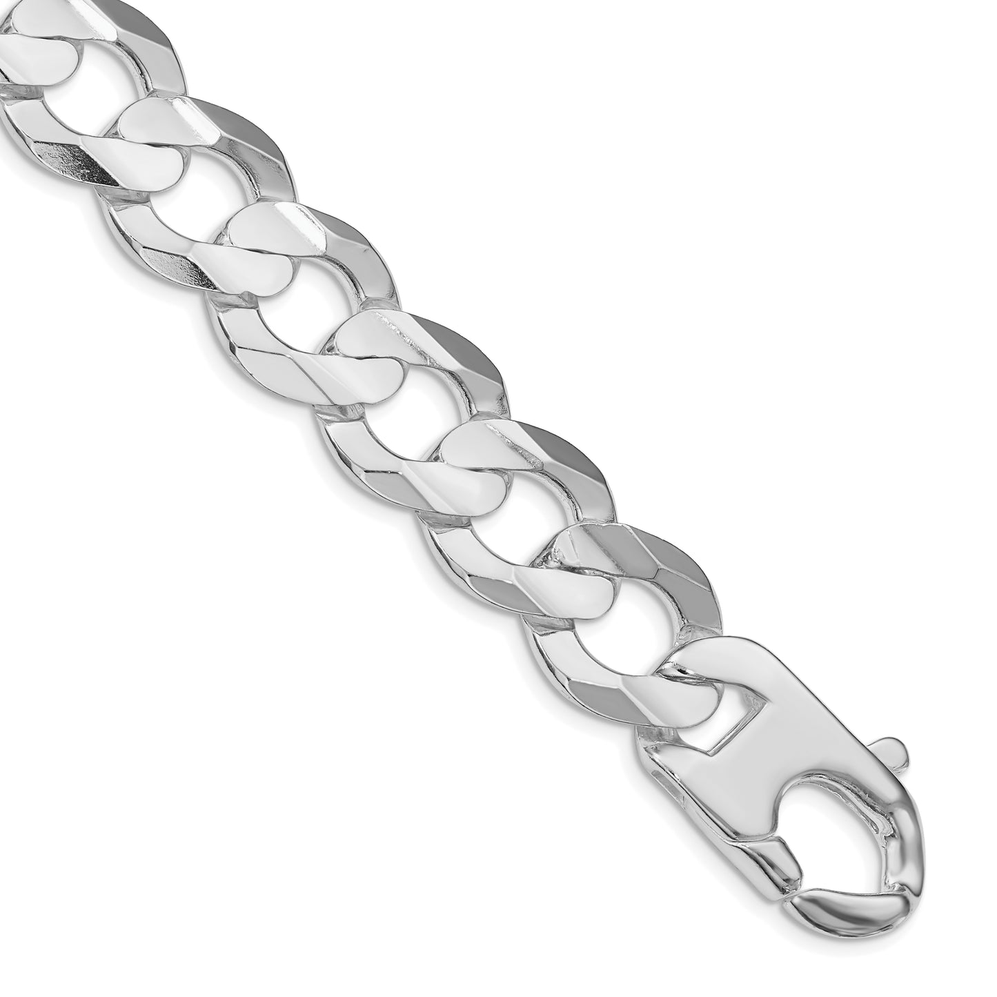 Sterling Silver Rhodium-plated 15.75mm Concave Beveled Curb Chain Bracelet