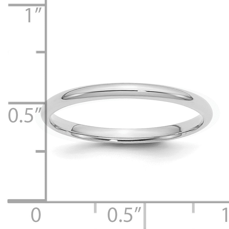 Sterling Silver Rhodium-plated 2mm Comfort Fit Size 8 Band