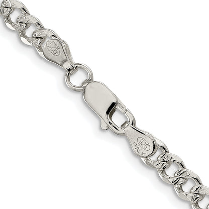 Sterling Silver Rhodium-plated 4.5mm Pave Curb Chain