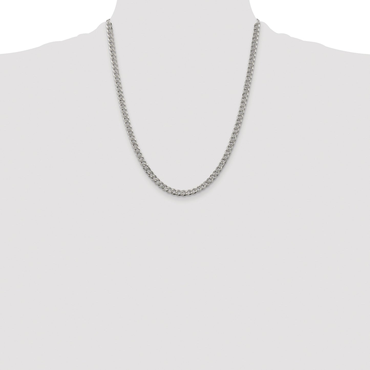 Sterling Silver Rhodium-plated 4.5mm Pave Curb Chain