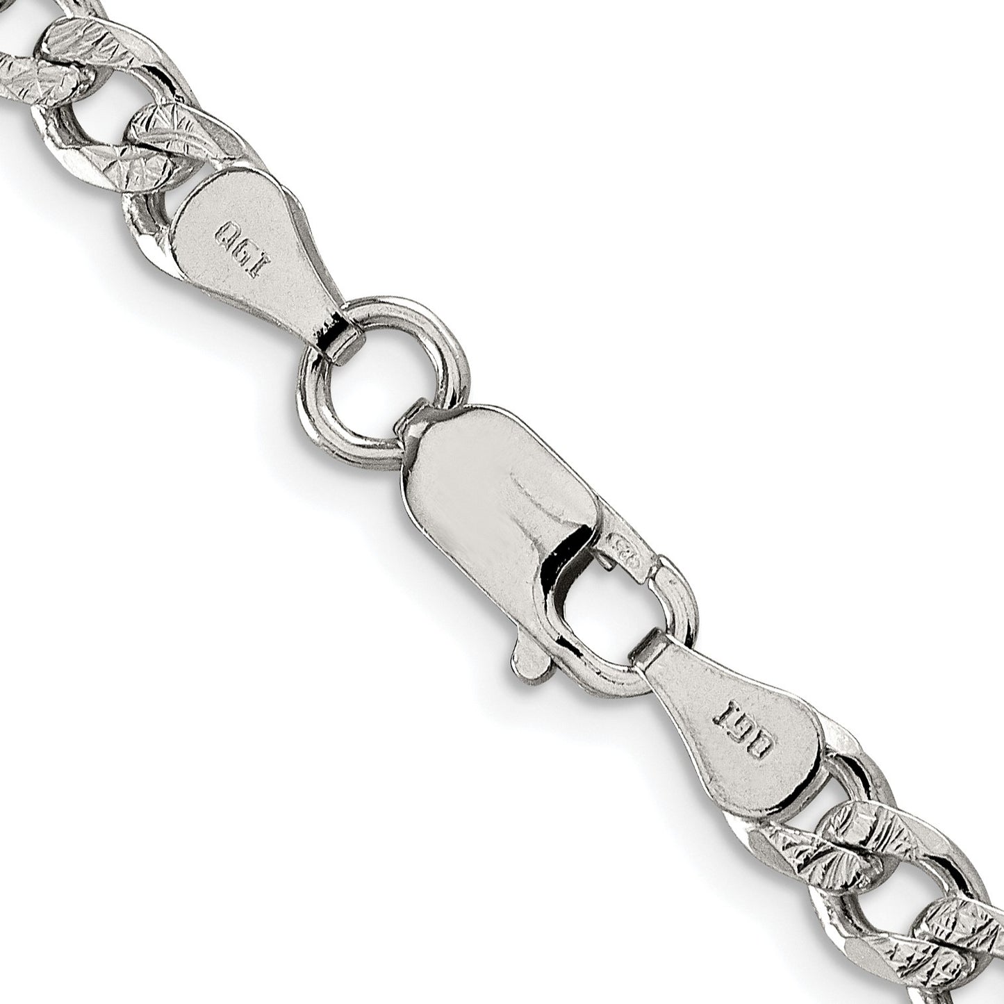 Sterling Silver Rhodium-plated 5.5mm Pave Curb Chain