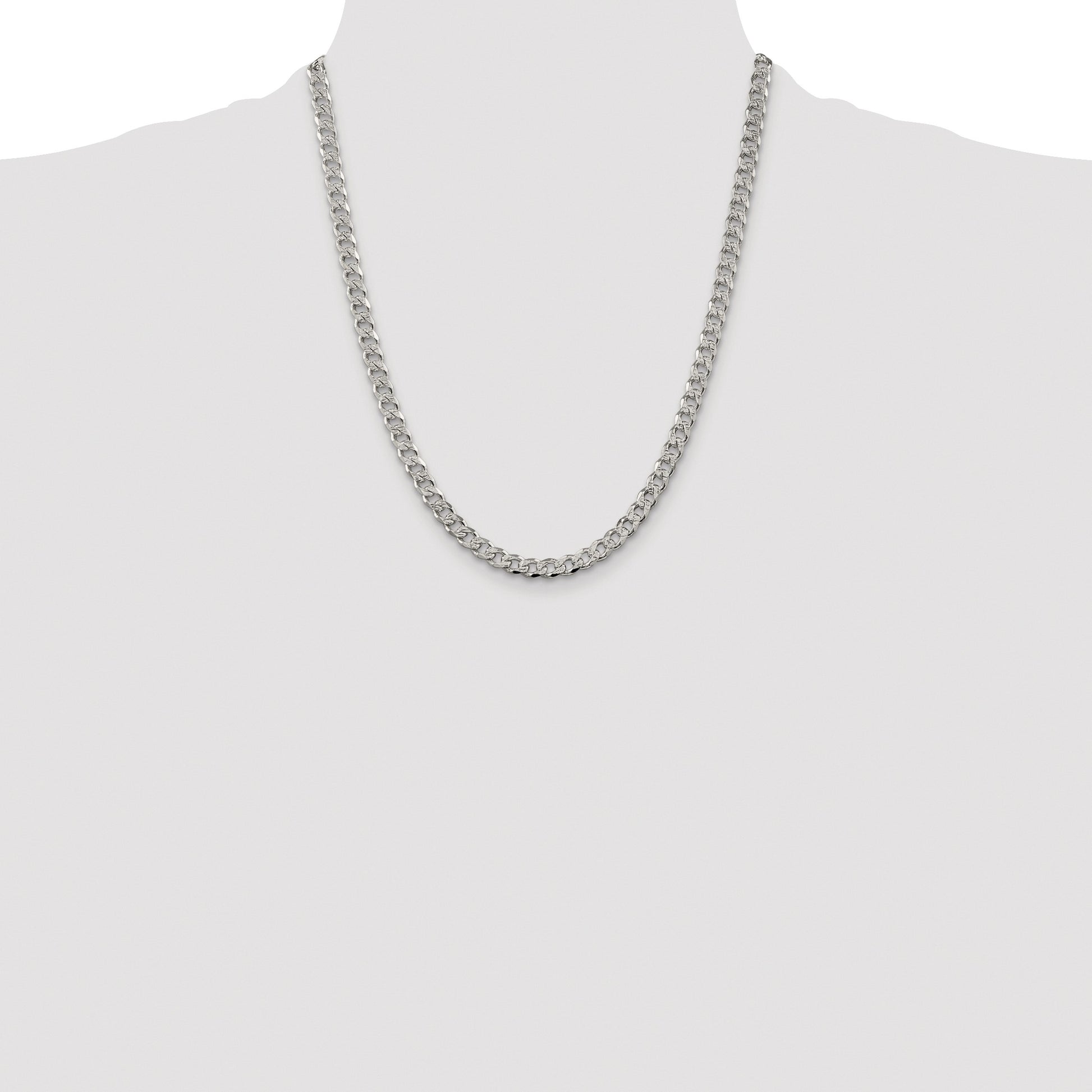 Sterling Silver Rhodium-plated 5.5mm Pav� Curb Chain