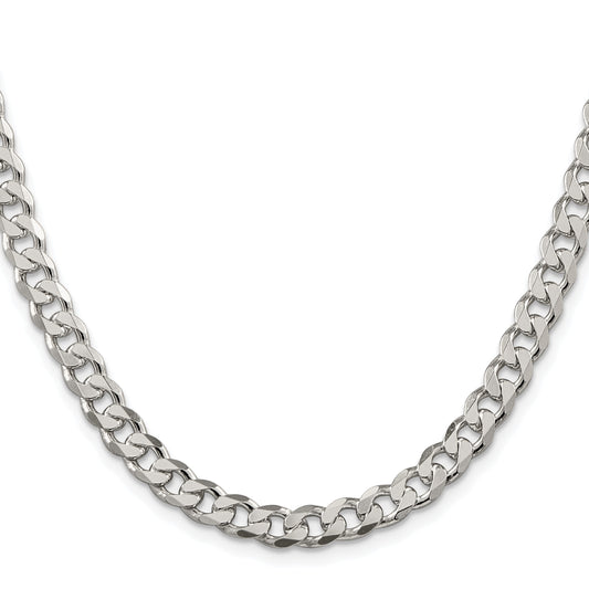 Sterling Silver Rhodium-plated 7mm Pav� Curb Chain