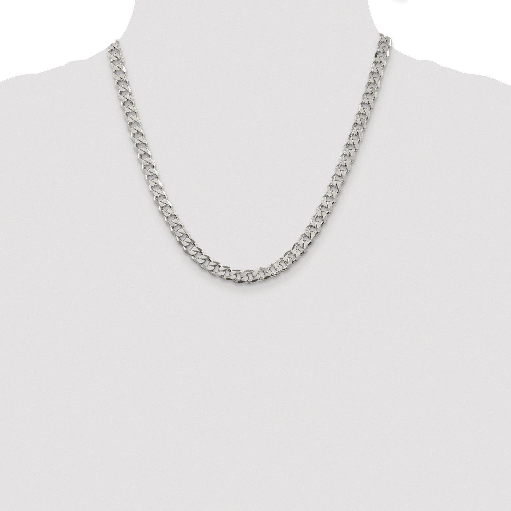 Sterling Silver Rhodium-plated 7mm Pav� Curb Chain