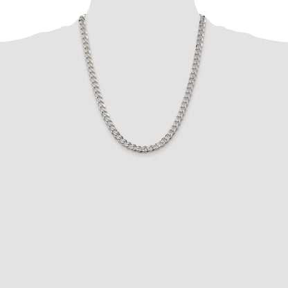 Sterling Silver Rhodium-plated 7mm Pav� Curb Chain