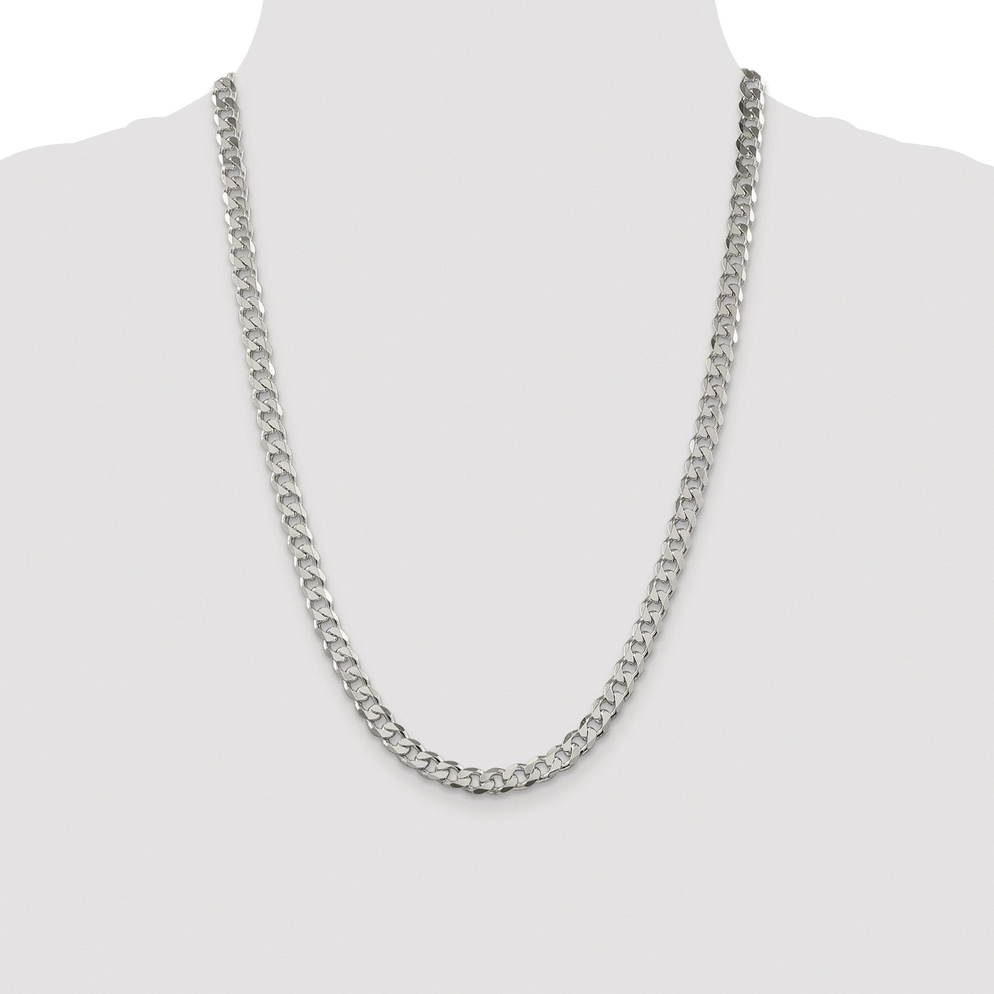 Sterling Silver Rhodium-plated 7mm Pav� Curb Chain