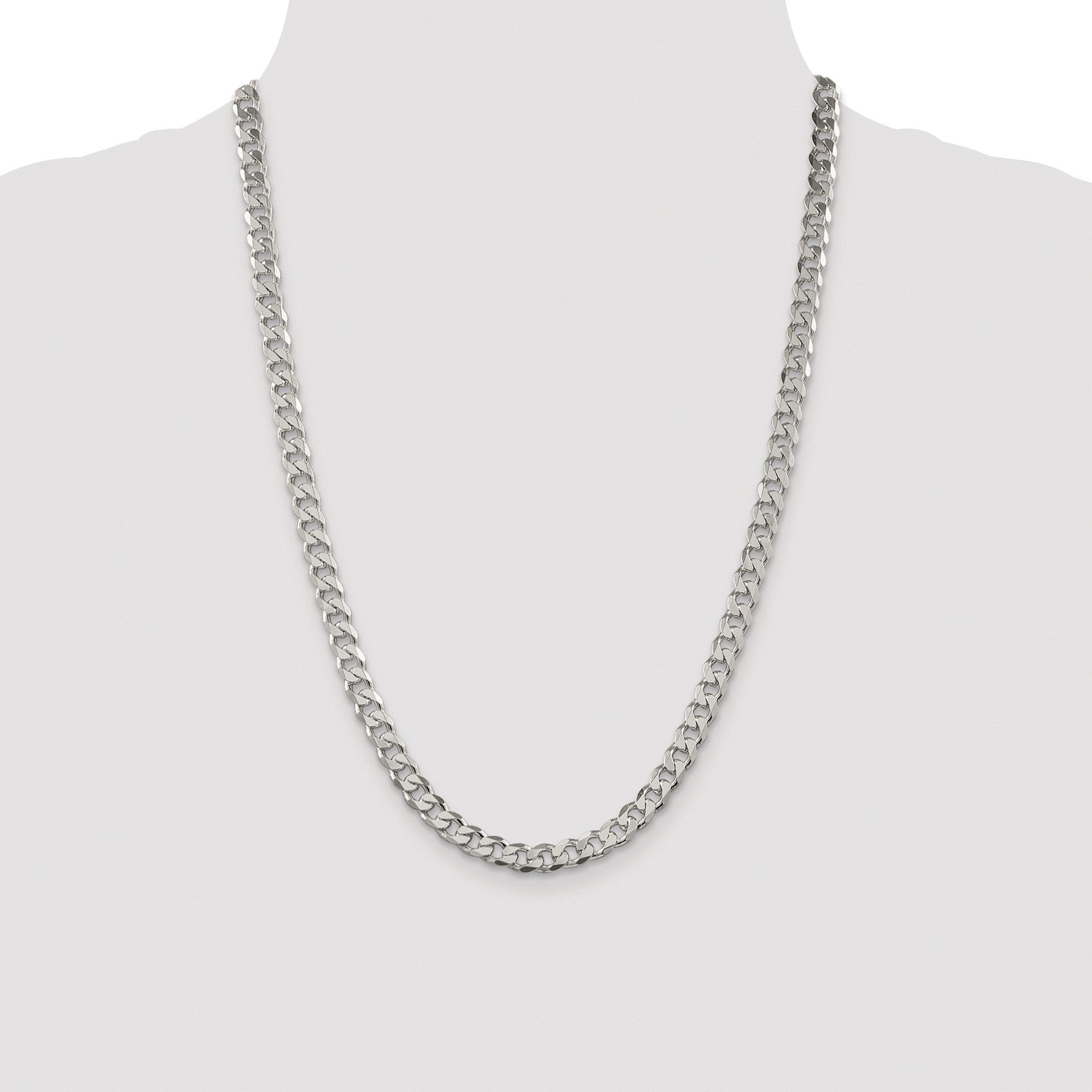 Sterling Silver Rhodium-plated 7mm Pav� Curb Chain