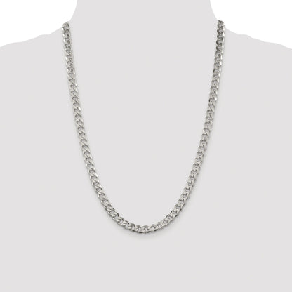 Sterling Silver Rhodium-plated 7mm Pav� Curb Chain