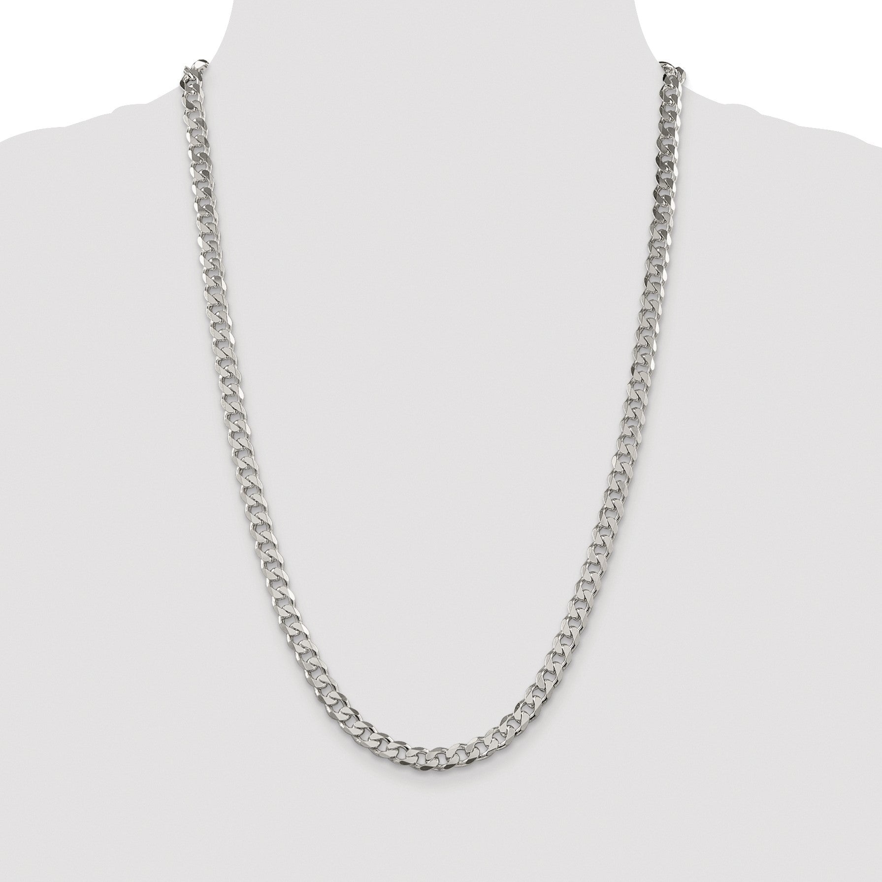 Sterling Silver Rhodium-plated 7mm Pav� Curb Chain