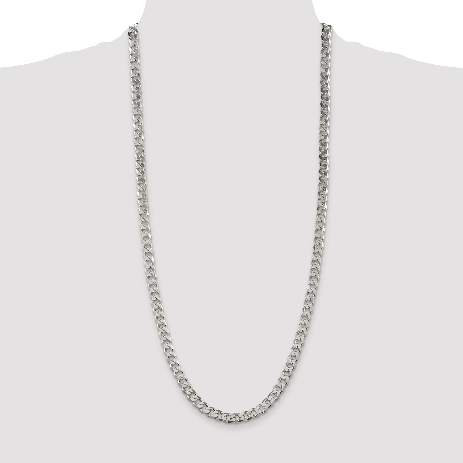 Sterling Silver Rhodium-plated 7mm Pave Curb Chain