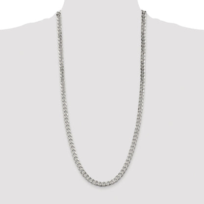 Sterling Silver Rhodium-plated 7mm Pave Curb Chain