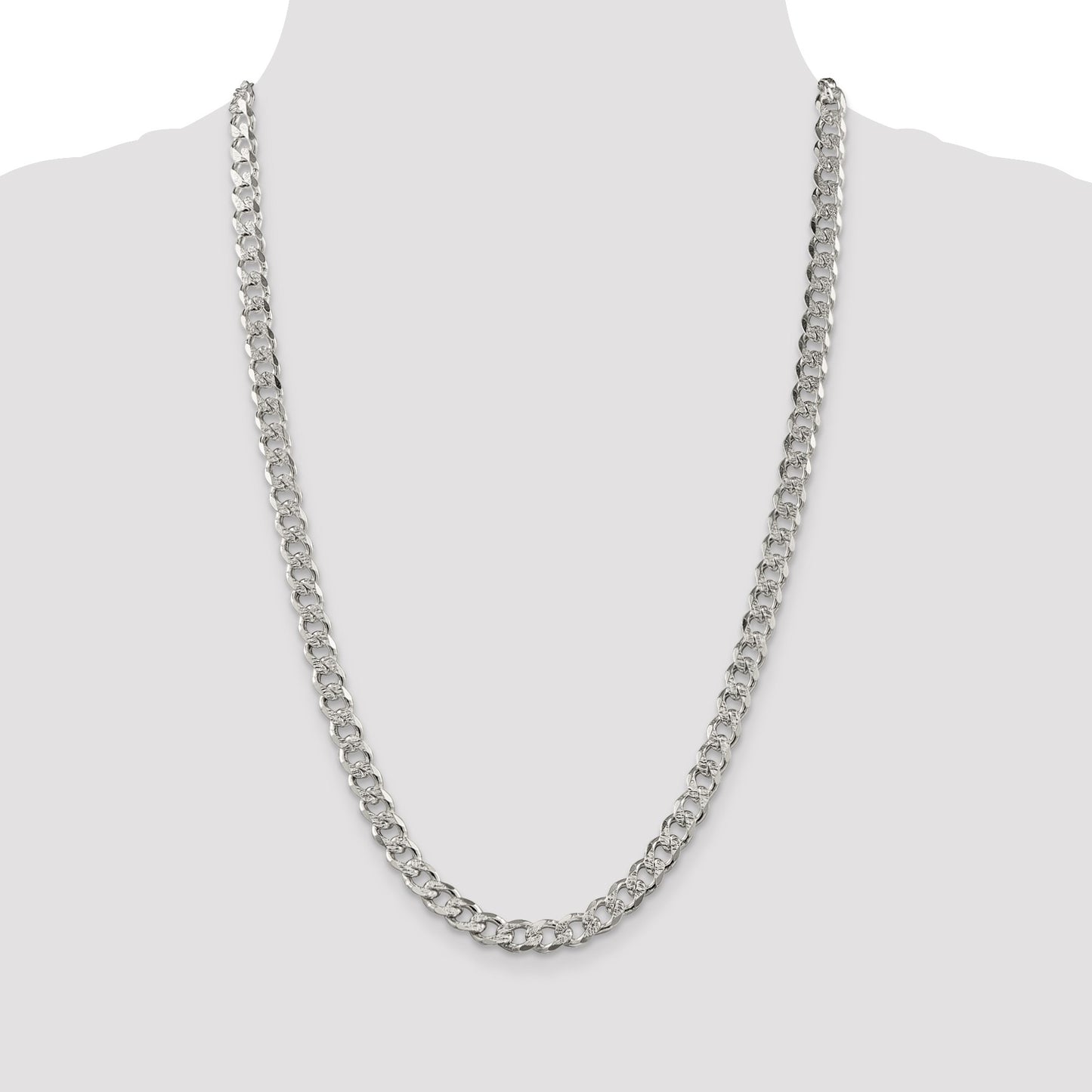 Sterling Silver 7.5mm Pav� Curb Chain