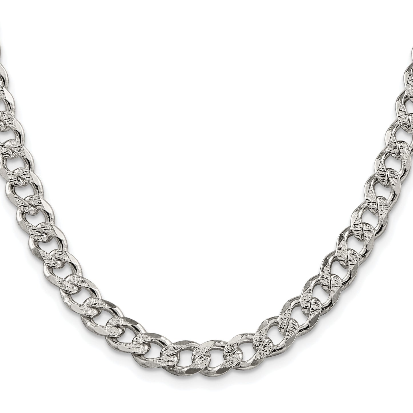 Sterling Silver Rhodium-plated 7.5mm Pave Curb Chain