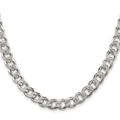 Sterling Silver Rhodium-plated 7.5mm Pave Curb Chain