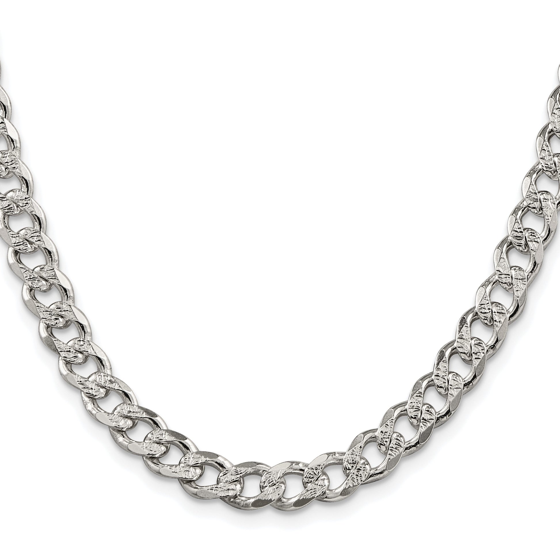 Sterling Silver Rhodium-plated 7.5mm Pav� Curb Chain