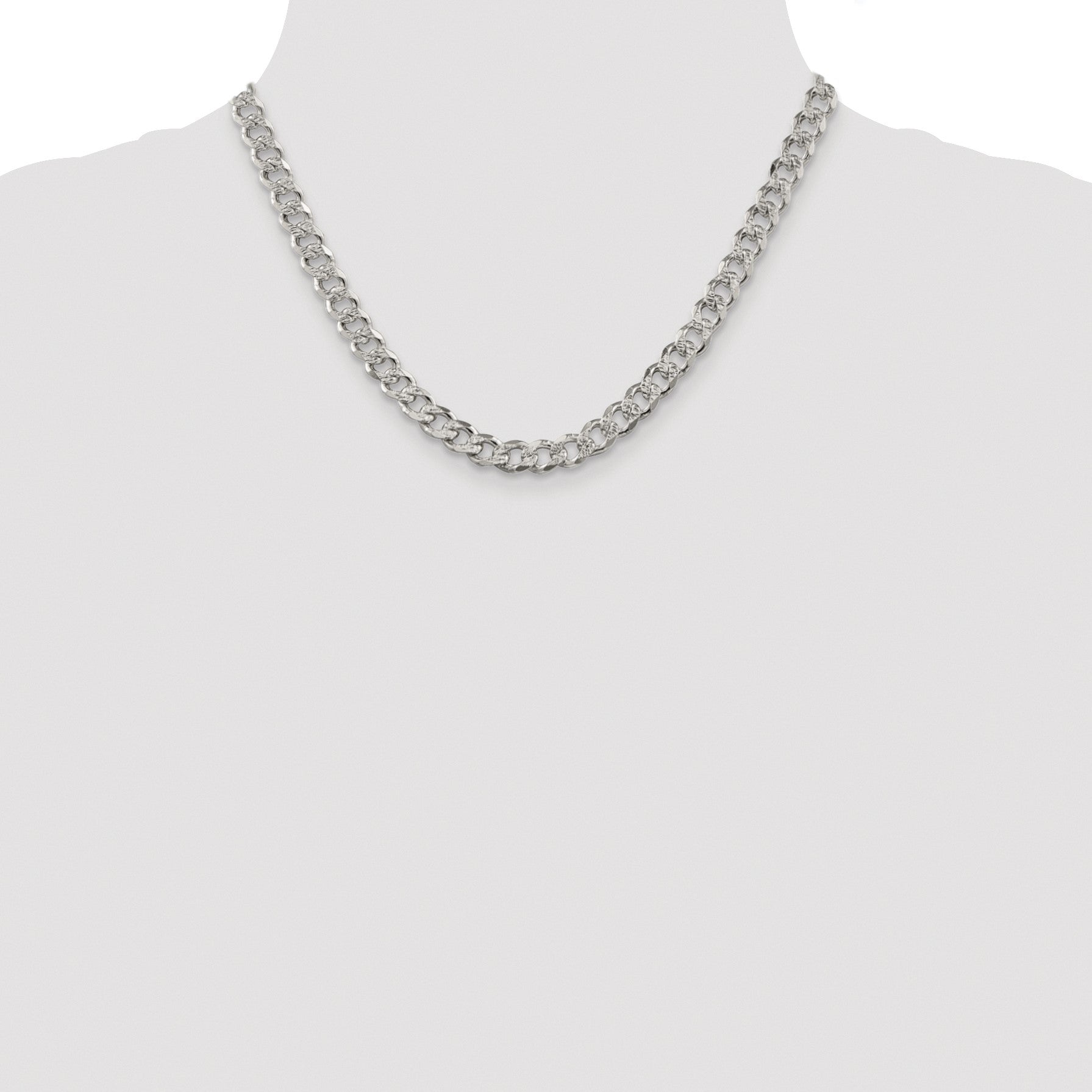 Sterling Silver Rhodium-plated 7.5mm Pav� Curb Chain