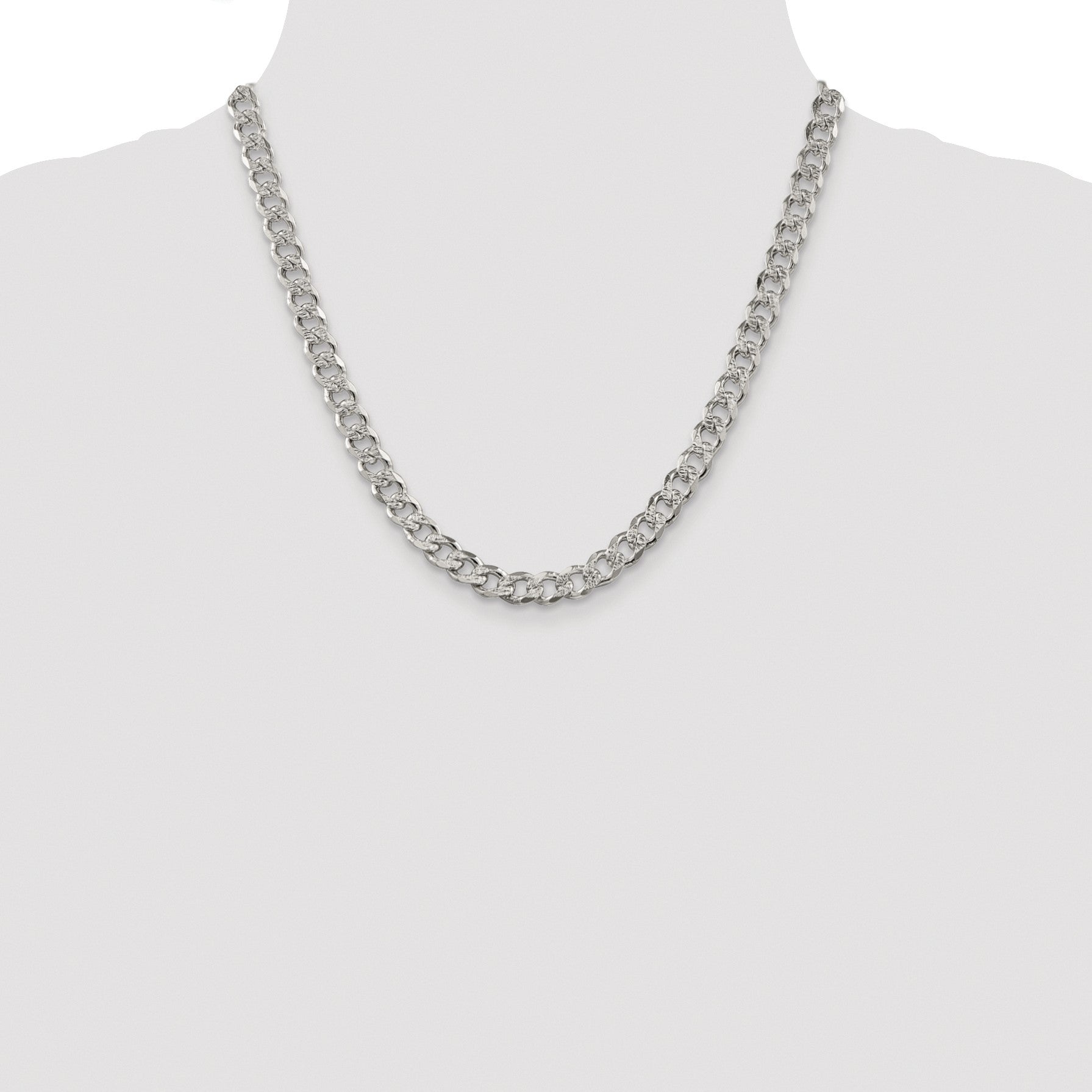 Sterling Silver Rhodium-plated 7.5mm Pav� Curb Chain
