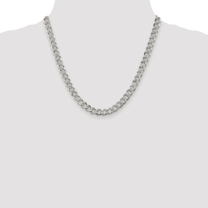 Sterling Silver Rhodium-plated 7.5mm Pav� Curb Chain