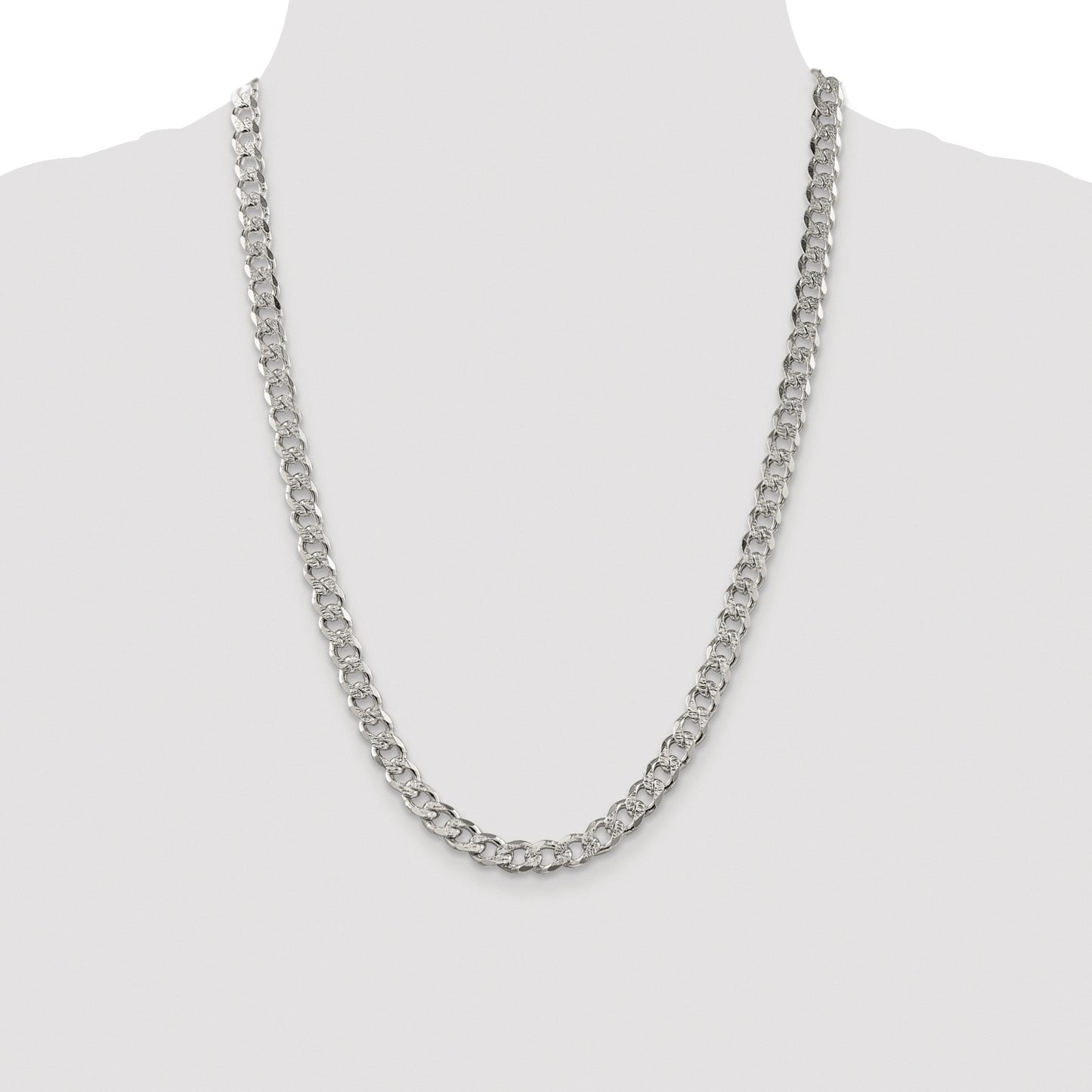 Sterling Silver Rhodium-plated 7.5mm Pav� Curb Chain