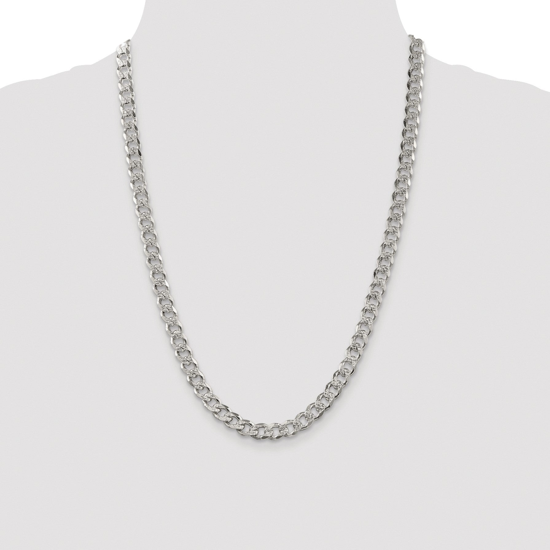 Sterling Silver Rhodium-plated 7.5mm Pav� Curb Chain