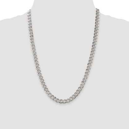 Sterling Silver Rhodium-plated 7.5mm Pav� Curb Chain