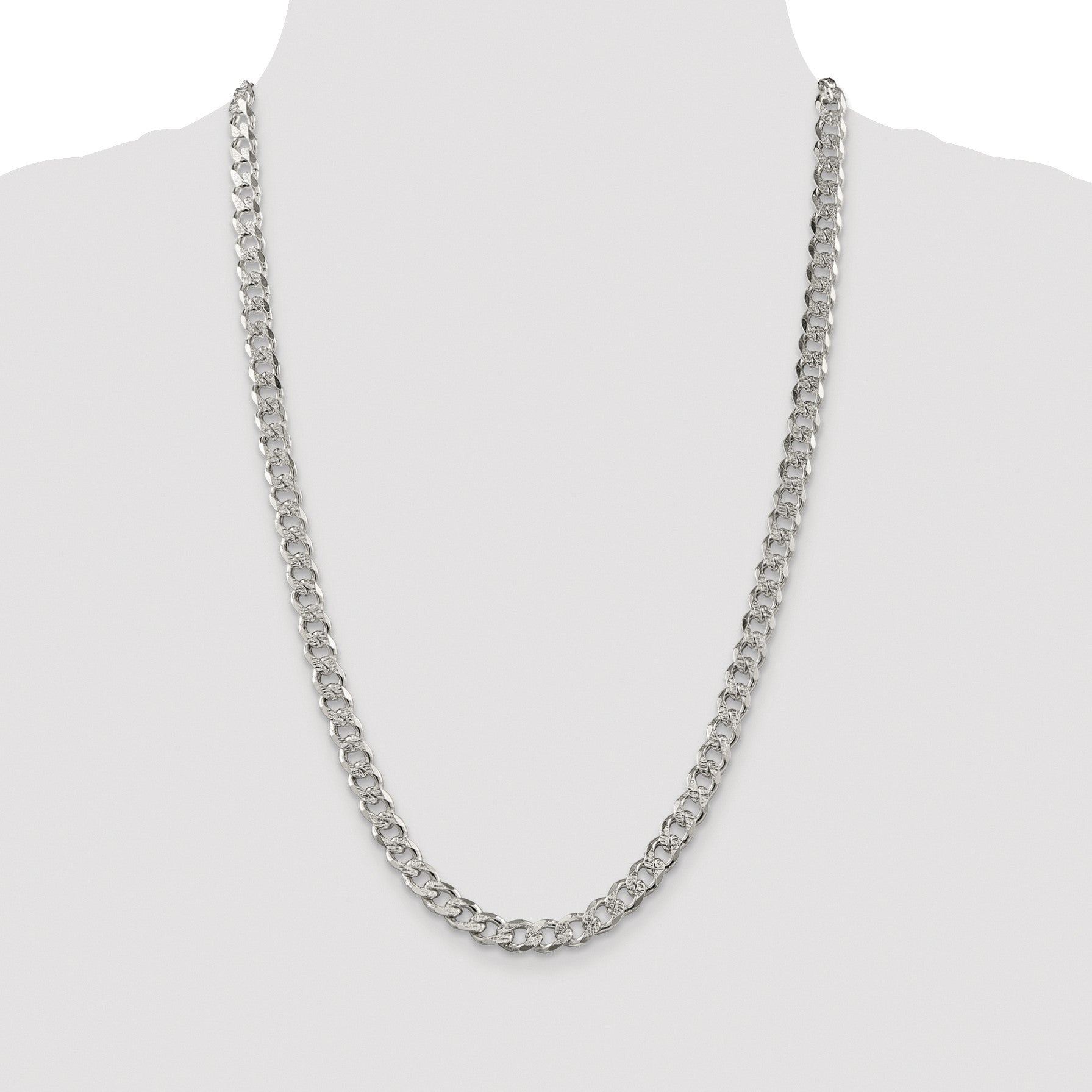 Sterling Silver Rhodium-plated 7.5mm Pav� Curb Chain