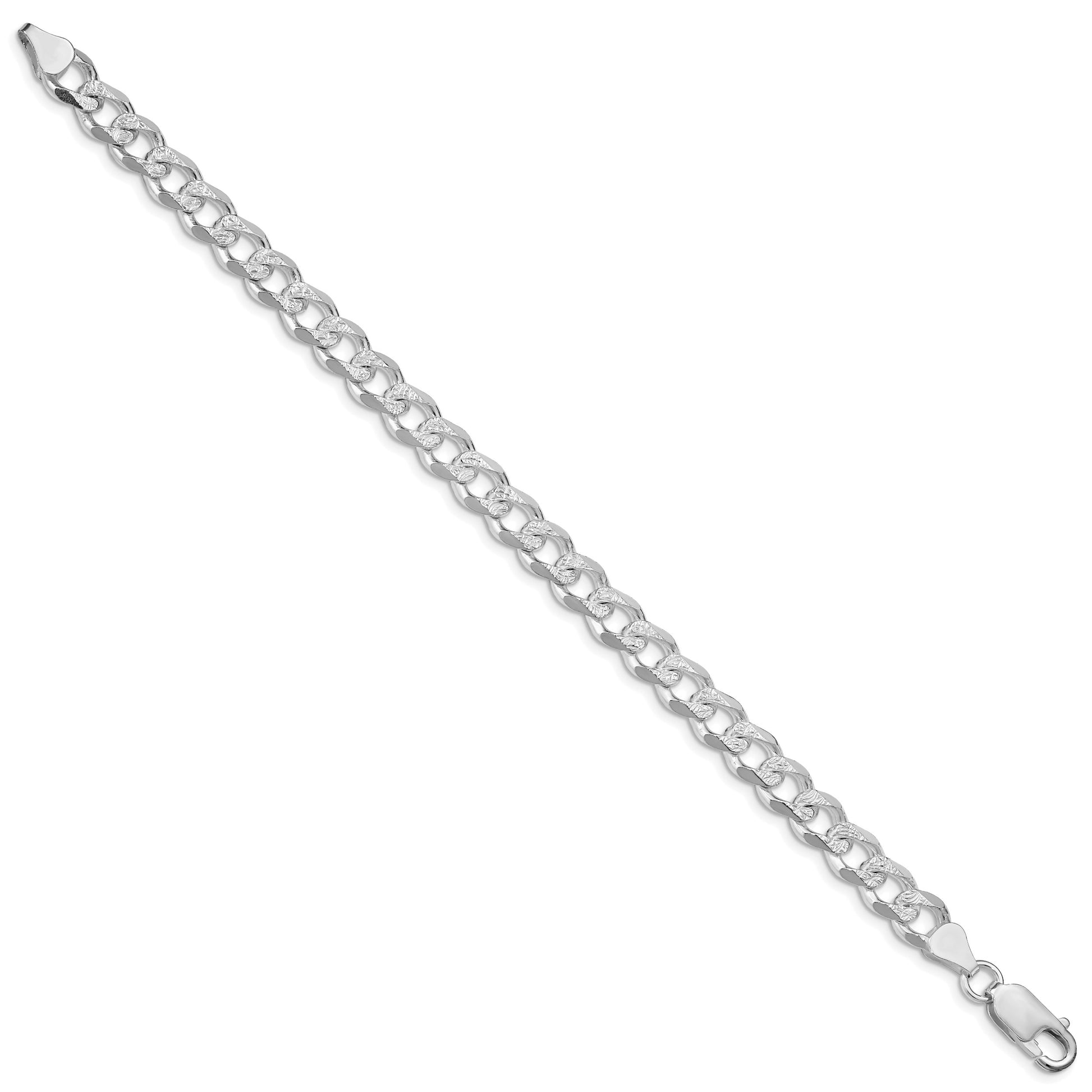 Sterling Silver Rhodium-plated 7.5mm Pav� Curb Chain