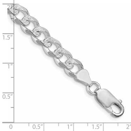 Sterling Silver Rhodium-plated 7.5mm Pav� Curb Chain