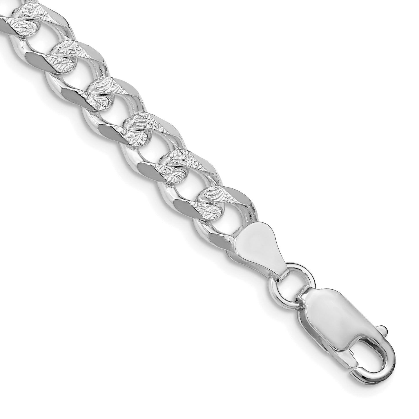 Sterling Silver Rhodium-plated 7.5mm Pav� Curb Chain