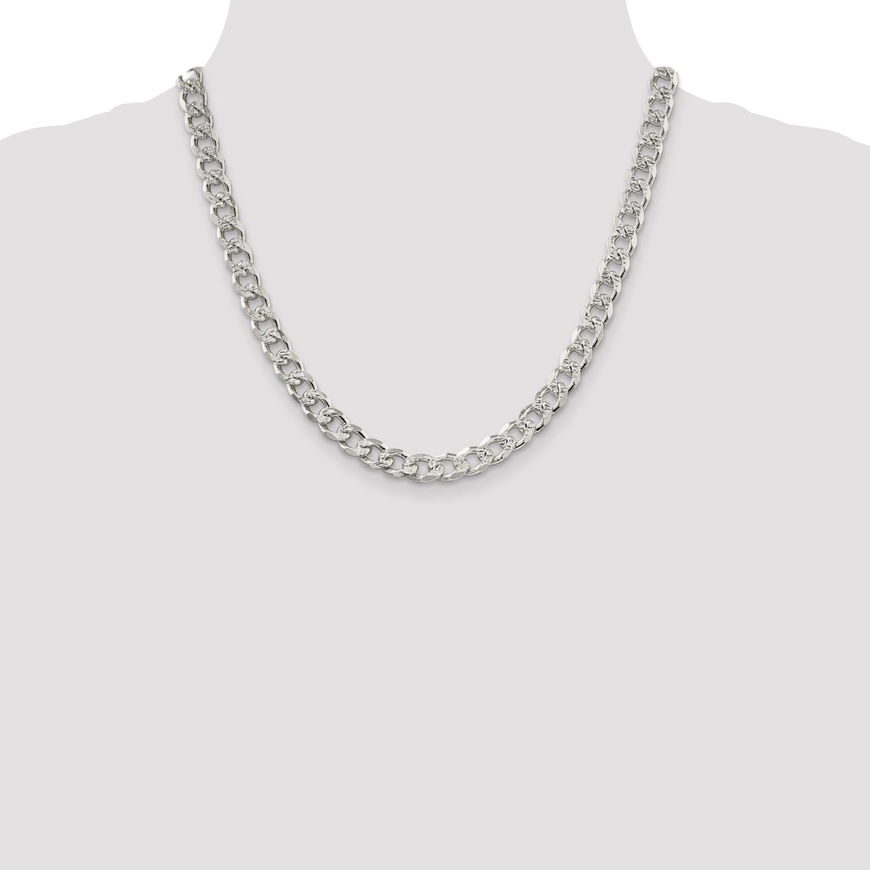 Sterling Silver 8.3mm Pav� Curb Chain