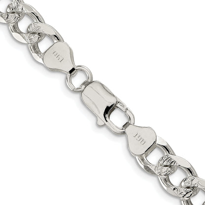Sterling Silver Rhodium-plated 8.3mm Pav� Curb Chain