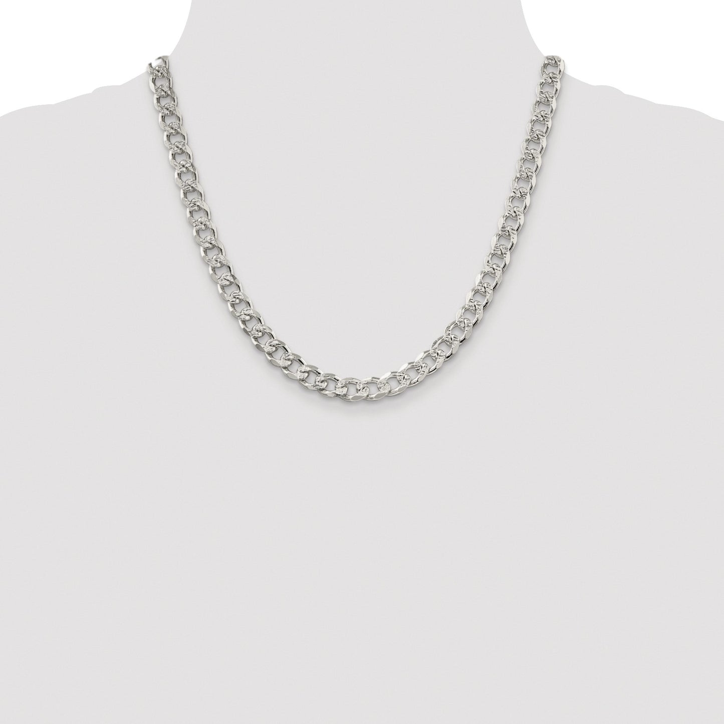 Sterling Silver Rhodium-plated 8.3mm Pav� Curb Chain