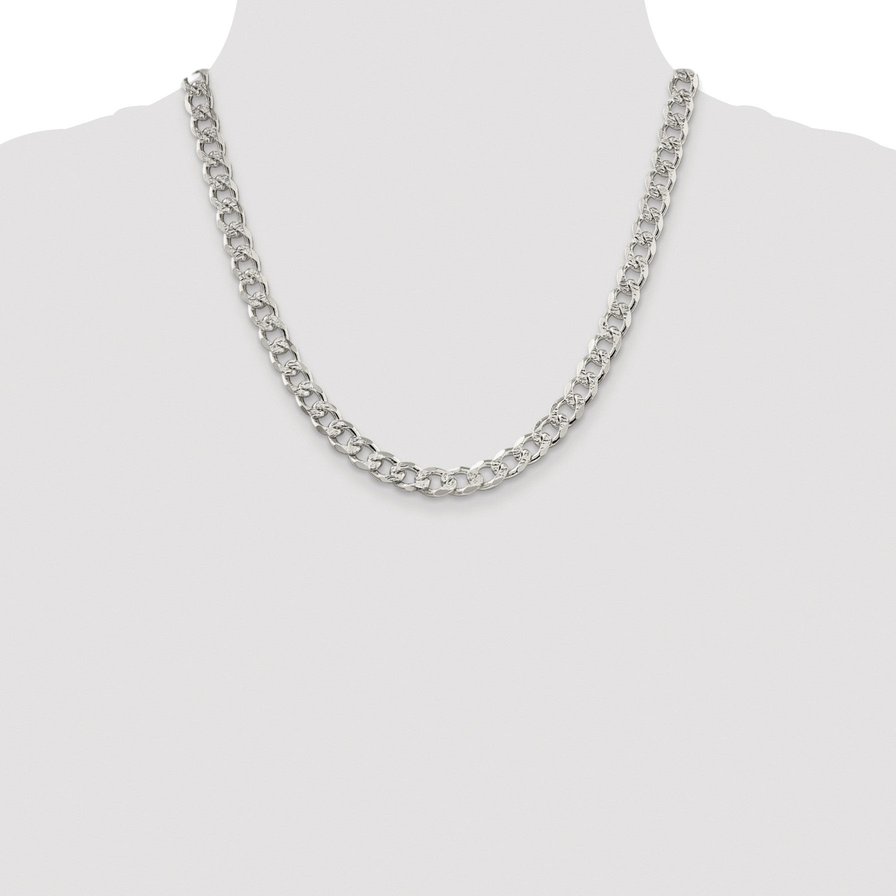 Sterling Silver Rhodium-plated 8.3mm Pav� Curb Chain