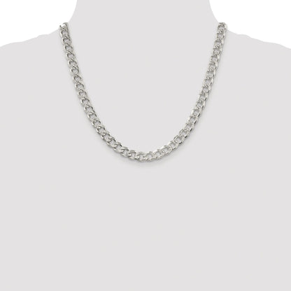 Sterling Silver Rhodium-plated 8.3mm Pav� Curb Chain