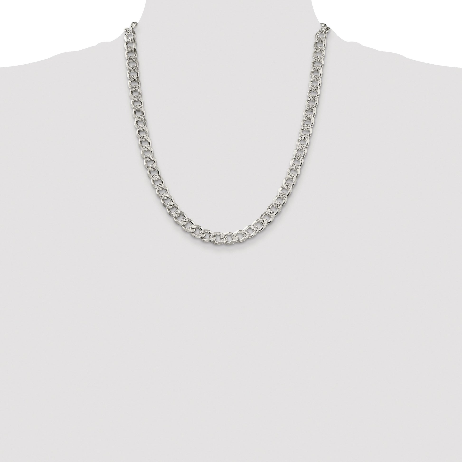 Sterling Silver Rhodium-plated 8.3mm Pav� Curb Chain