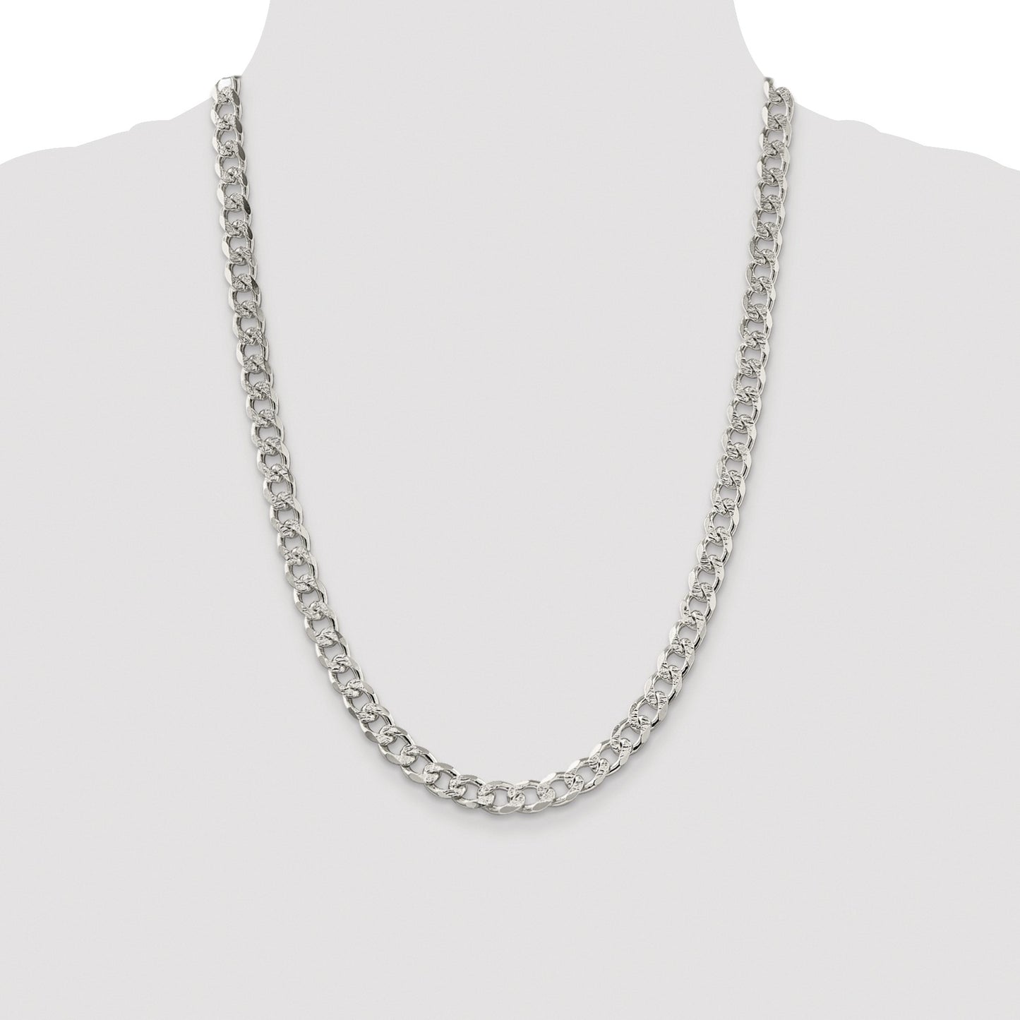 Sterling Silver Rhodium-plated 8.3mm Pav� Curb Chain