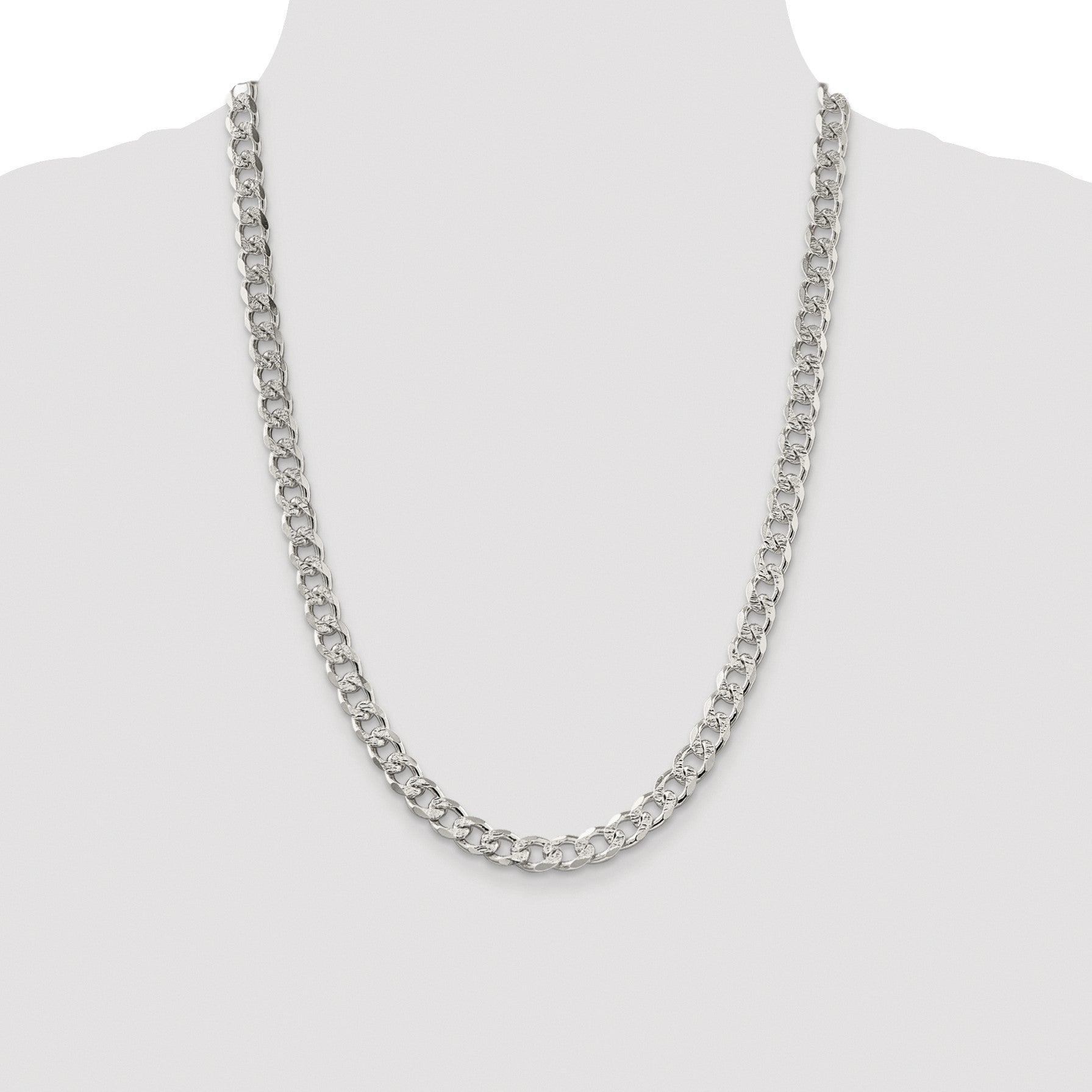 Sterling Silver Rhodium-plated 8.3mm Pav� Curb Chain